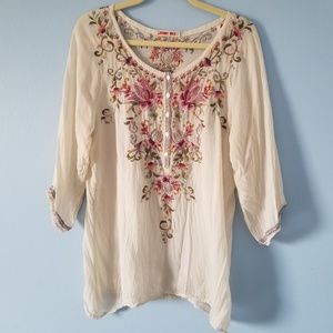 Johnny Was Ivory Embroidered Top